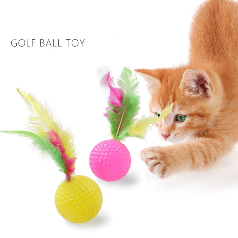 6pcs Mixed Plastic Golf Ball w/ Feather Cat Toy